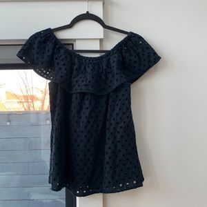 Eyelet Embroidered Scallop Top Black
